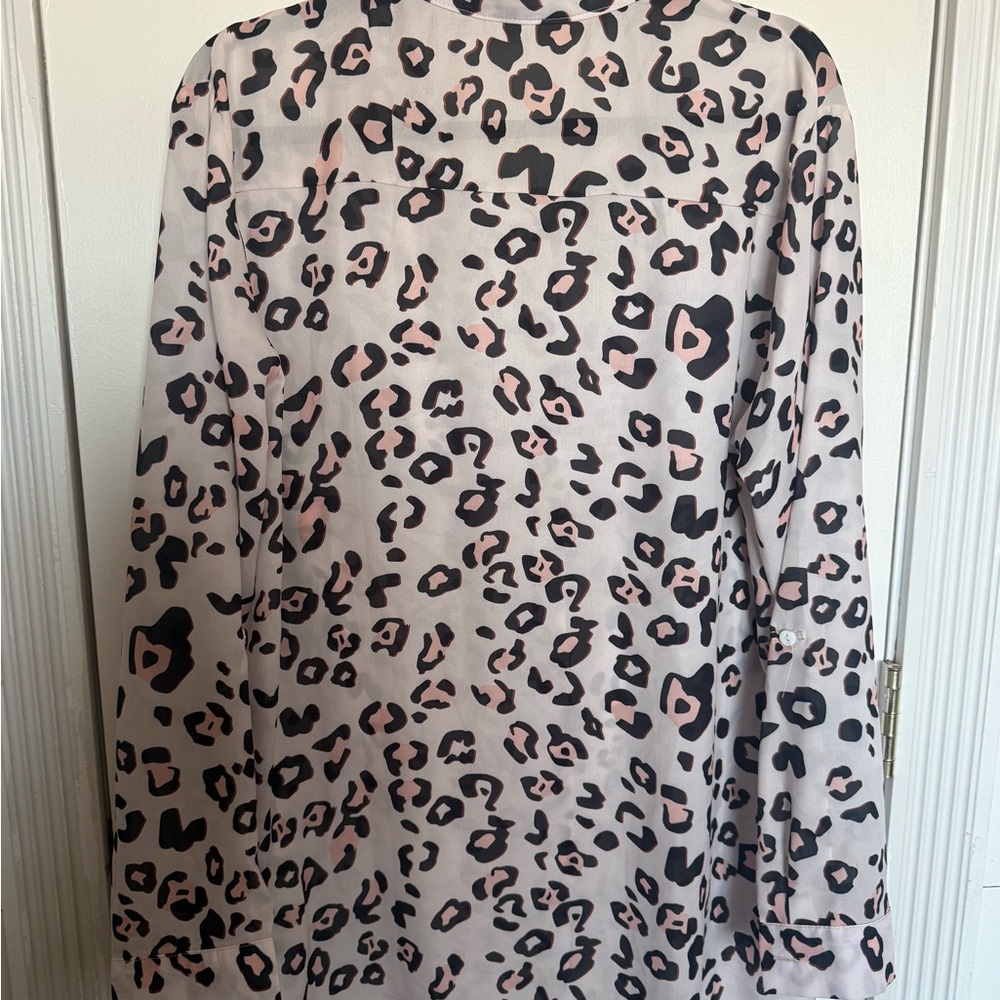 Leopard Print Button Down Blouse Lightweight Long… - image 2
